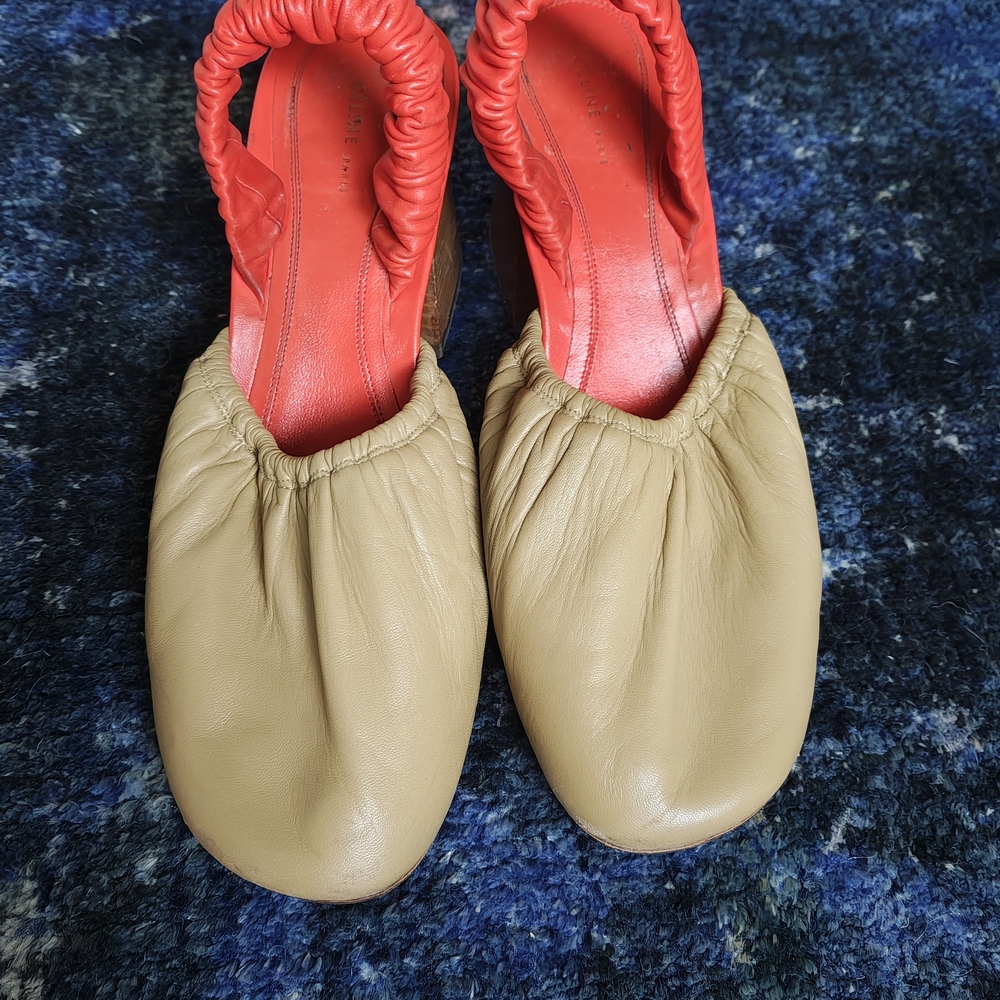 Celine Women's Tan and Red Heels